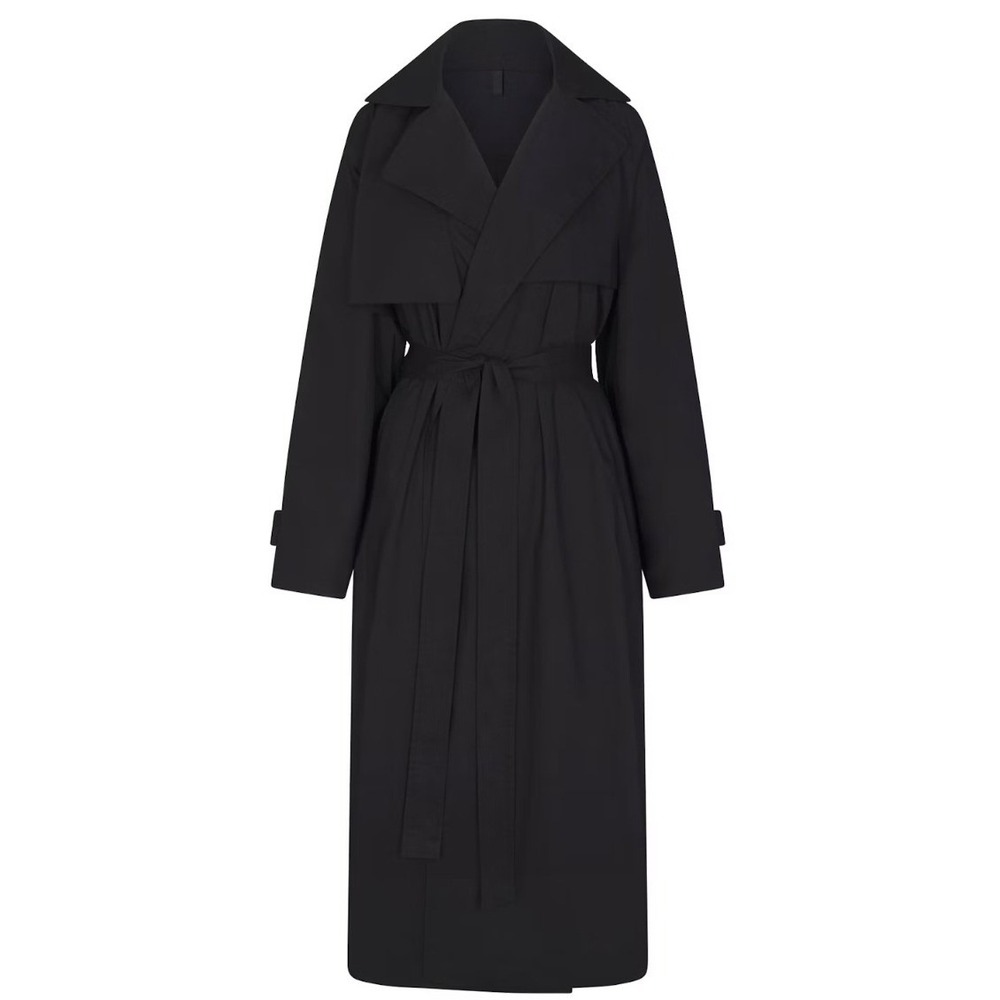 Skims Woven Cotton Trench Coat Onyx Black OW-COA-11866W Medium